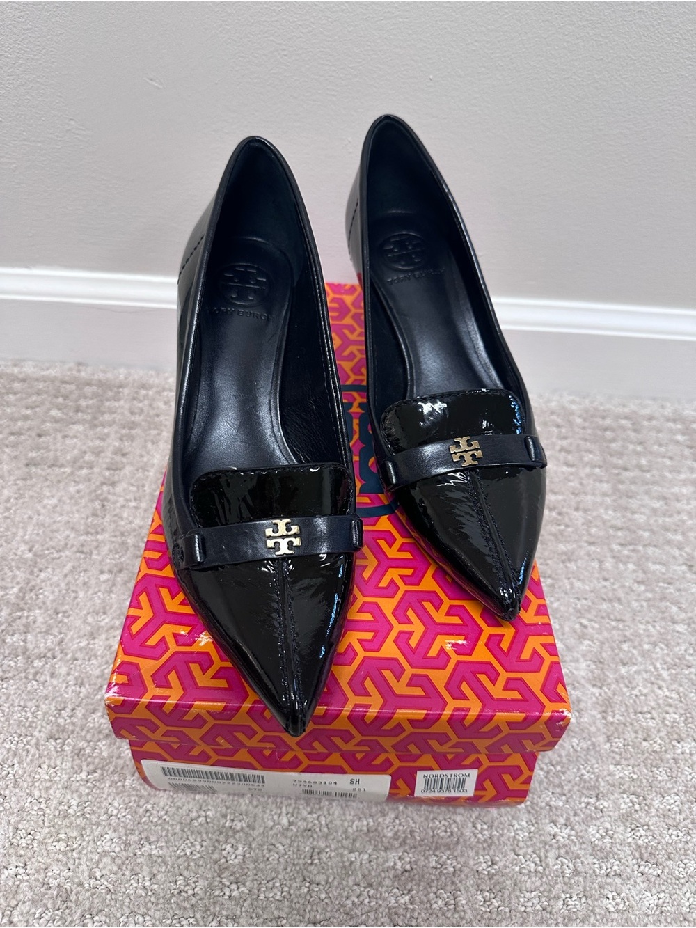 Tory Burch Eliza Black Patent Pointed-Toe Loafers